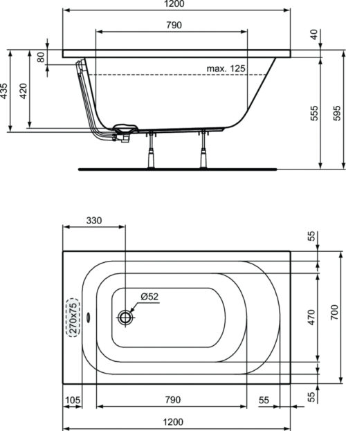 Alternative view of ΜΠΑΝΙΟ SIMPLICITY 120x70cm ΛΕΥΚΟ IDEAL STANDARD