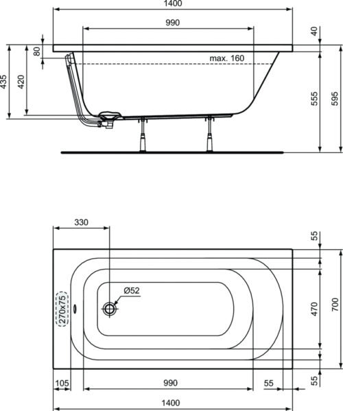 ΜΠΑΝΙΟ SIMPLICITY 140x70cm ΛΕΥΚΟ IDEAL STANDARD 8 1202010208 tech ΜΠΑΝΙΟ SIMPLICITY 140x70cm ΛΕΥΚΟ IDEAL STANDARD