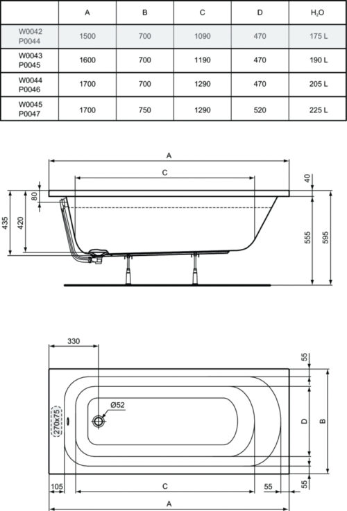 ΜΠΑΝΙΟ SIMPLICITY 150x70cm ΛΕΥΚΟ IDEAL STANDARD 8 1202010209 tech ΜΠΑΝΙΟ SIMPLICITY 150x70cm ΛΕΥΚΟ IDEAL STANDARD