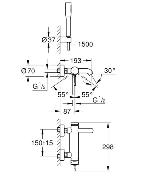 Alternative view of ΜΠΑΤΑΡΙΑ ΛΟΥΤΡΟΥ ESSENCE 25249001 ΣΕΤ ΧΡΩΜΕ GROHE