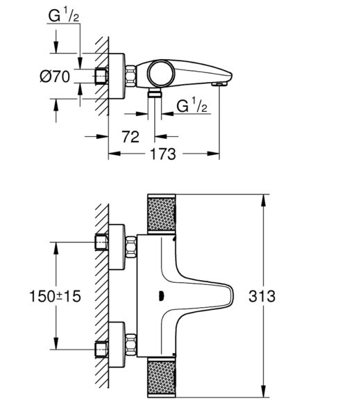 1301050008 tech ΜΠΑΤΑΡΙΑ ΛΟΥΤΡΟΥ GROHTHERM 1000 PERFORMANCE 34830000 ΜΟΝΟ ΣΩΜΑ ΘΕΡΜΟΣΤΑΤΙΚΗ GROHE