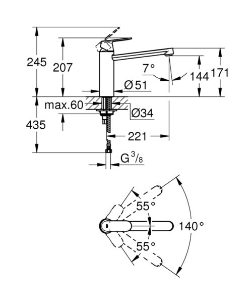 1301060059 tech ΜΠΑΤΑΡΙΑ ΝΕΡΟΧΥΤΗ EUROSMART COSMOPOLITAN 30193000 ΧΡΩΜΕ GROHE