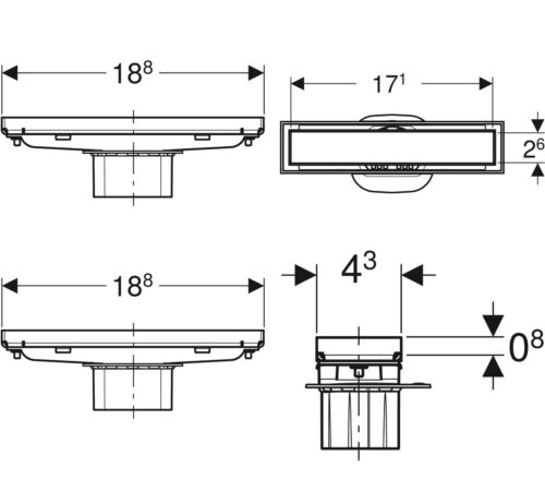 4004015022 tech ΚΑΝΑΛΙ ΝΤΟΥΖΙΕΡΑΣ CLEANLINE 18,8cm ΓΙΑ ΠΛΑΚΑΚΙ GEBERIT