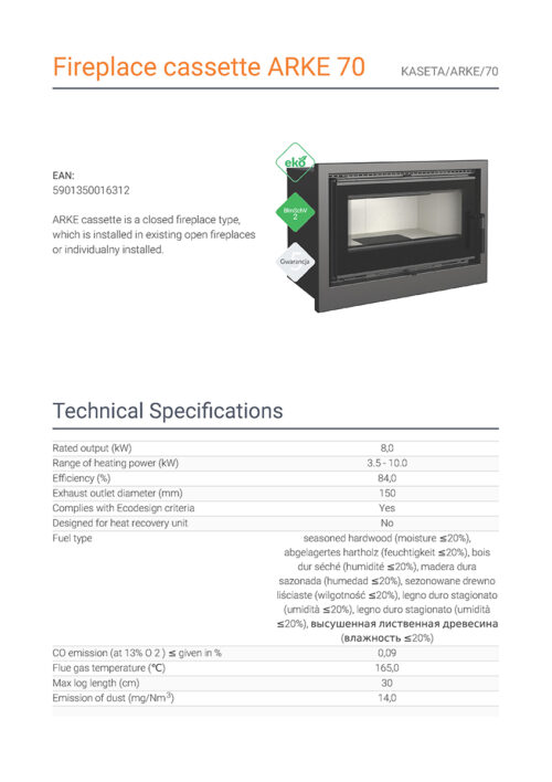 KRATKI KASETA/ARKE/70 (69X49CM ΑΠΑΙΤΟΥΜΕΝΟ ΑΝΟΙΓΜΑ) 8KW ECODESIGN A+ (80-120Μ2) ΕΝΕΡΓΕΙΑΚΗ ΕΣΤΙΑ ΑΕΡΟΘΕΡΜΗ ΜΕ ΔΙΠΛΟ ΒΕΝΤΙΛΑΤΕΡ (260M3/h) ΚΑΙ ΛΕΥΚΑ ΚΕΡΑΜΙΚΑ TERMOTEC 14 arke 70 page 1