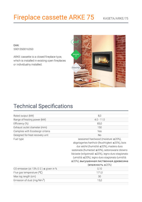 fireplace cassette arke 75 page 1