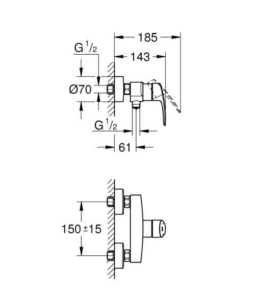 Alternative view of ΜΠΑΤΑΡΙΑ ΝΤΟΥΖΙΕΡΑΣ EUROSMART 33555003 ΧΡΩΜΕ GROHE