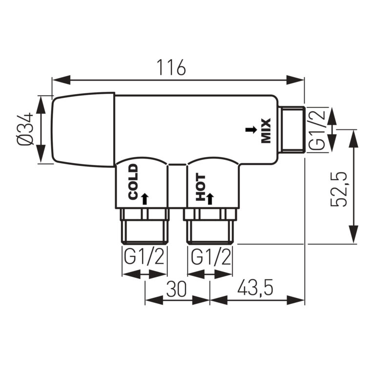 MT15B <ul>
<li>μέγιστη θερμοκρασία νερού 90°C</li>
<li>μέγιστη πίεση λειτουργίας 0.5 bar – 10.0 bar (7-145PSI)</li>
<li>σύνδεση εισαγωγής νερού 3×1/2″MT</li>
<li>εύρος ελέγχου θερμοκρασίας 30-70°C</li>
<li>ανεπίστροφα 2τμχ (στις εισόδους)</li>
<li>μέγιστη ροή σε Δp 1.5 bar 25l/min</li>
<li>kvs 1.2 m³/h</li>
<li>σταθερότητα της μικτής θερμοκρασίας 3Κ στην αλλαγή θερμοκρασίας ζεστού νερού 15Κ</li>
<li>προστασία εγκαυμάτων: λειτουργία διακοπής ροής ελλείψει κρύου νερού</li>
<li>πρόσθετα χαρακτηριστικά ασφαλείας: σώμα με επίστρωση κατά του ξεφλουδίσματος</li>
</ul>
<p><img src="https://b2b.karag.gr/media/wysiwyg/product_ferro/MT15B-sxedio.jpg" alt="" width="422" height="422" /></p>