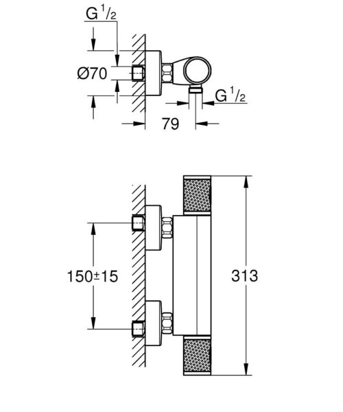 Alternative view of ΜΠΑΤΑΡΙΑ ΛΟΥΤΡΟΥ GROHTHERM 1000 PERFORMANCE 34827000 ΘΕΡΜΟΣΤΑΤΙΚΗ GROHE