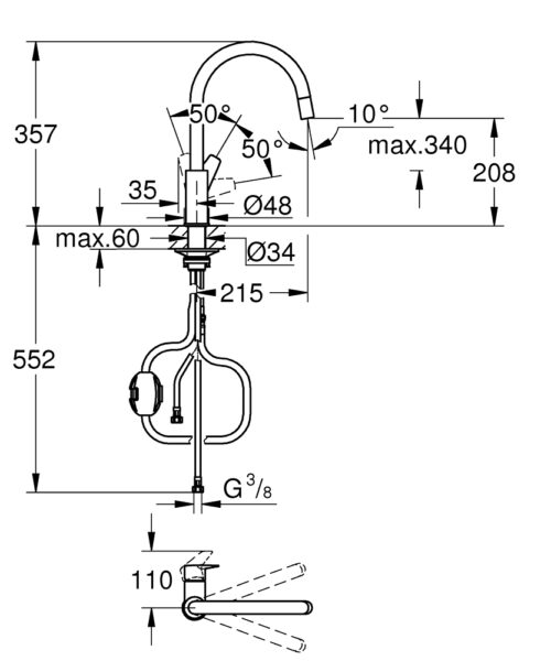 Alternative view of ΜΠΑΤΑΡΙΑ ΝΕΡΟΧΥΤΗ BAUEDGE 30536000 ΨΗΛΗ ΧΡΩΜΕ GROHE