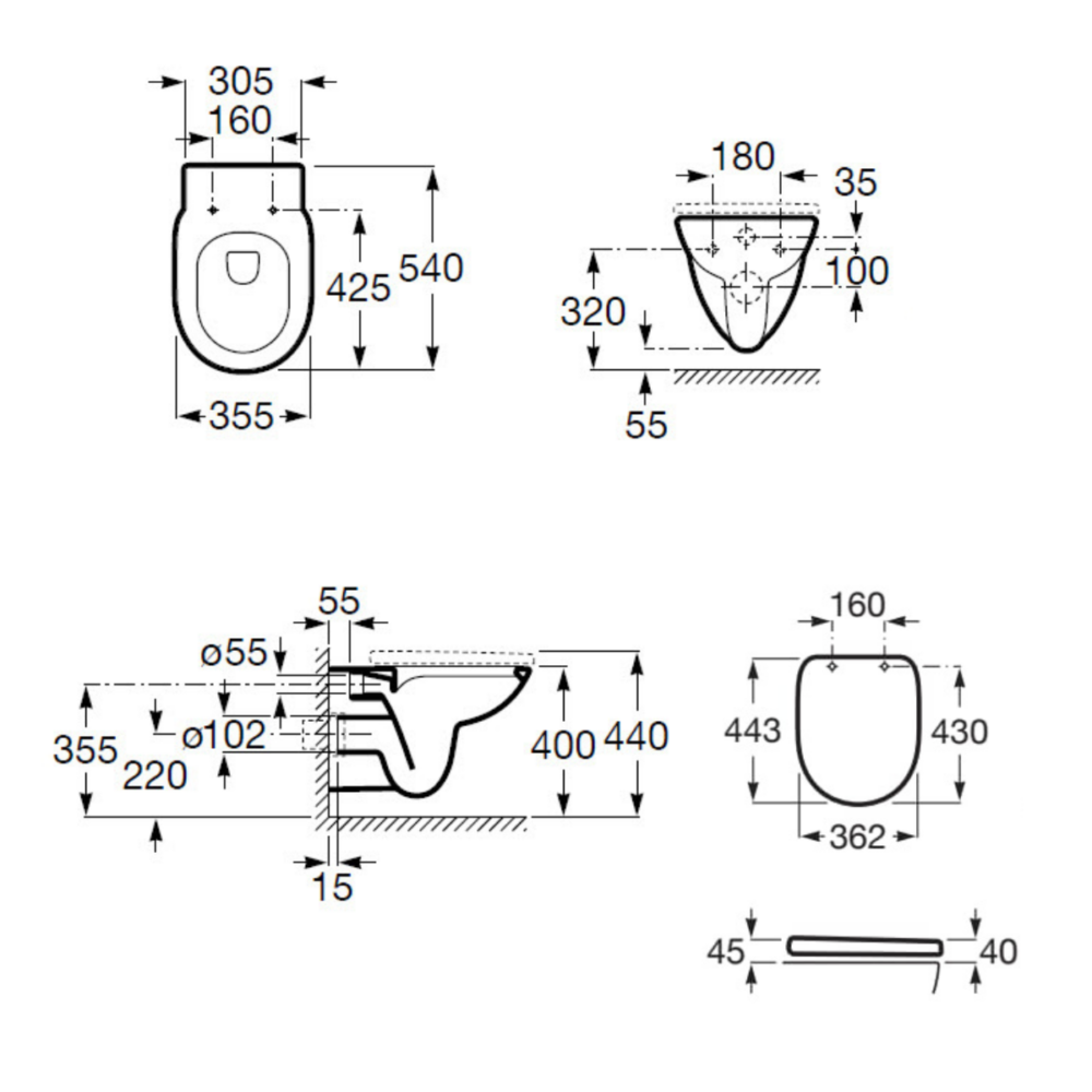 1102030053 1102050055 1 ΣΕΤ ΛΕΚΑΝΗ ΚΡΕΜΑΣΤΗ DEBBA ROUND RIMLESS ΜΕ ΚΑΛΥΜΜΑ ΑΠΛΟ ΛΕΥΚΟ ROCA