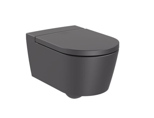 ΣΕΤ ΛΕΚΑΝΗ ΚΡΕΜΑΣΤΗ INSPIRA ROUND COMPACT RIMLESS ΜΕ ΚΑΛΥΜΜΑ SOFT CLOSE ONYX ROCA