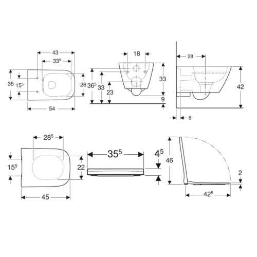 1116030001 1116050001 1 ΣΕΤ ΛΕΚΑΝΗ ΚΡΕΜΑΣΤΗ SMYLE SQUARE RIMFREE ΜΕ ΚΑΛΥΜΜΑ SLIM SOFT CLOSE ΛΕΥΚΟ GEBERIT