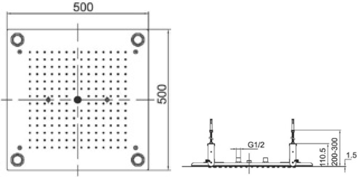 t806 Κεφαλή ντους εντοιχισμού με φωτισμό LED T806 GOLD SPA 50x50cm