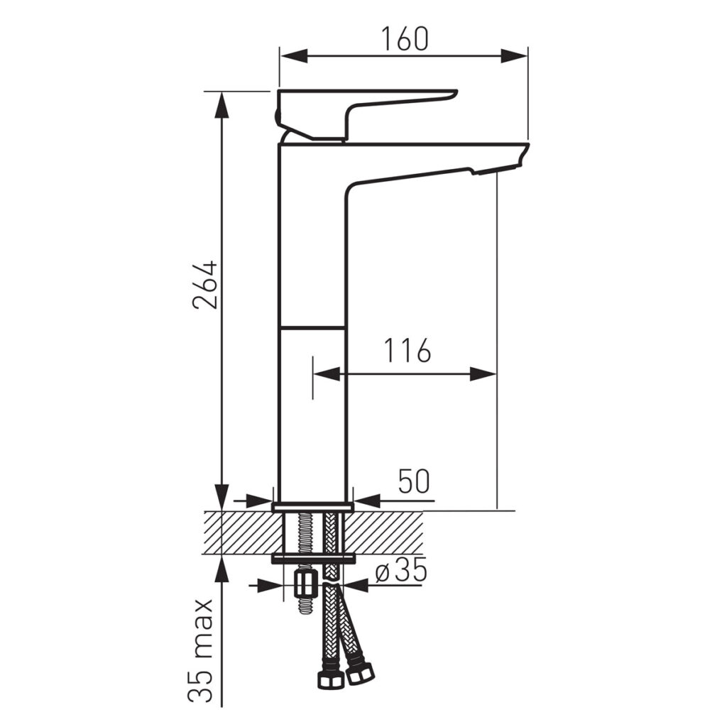 BDR2L Μπαταρία νιπτήρος υψηλή ADORE Black/Chrome BDR2LBLC FERRO