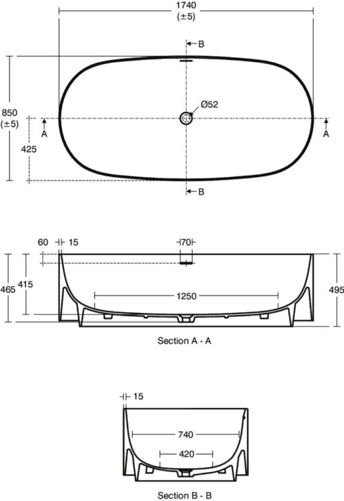1202010234 tec ΜΠΑΝΙΟ ΟΒΑΛ ATELIER LINDA-X 175x85cm ΕΛΕΥΘΕΡΗΣ ΤΟΠΟΘΕΤΗΣΗΣ ΛΕΥΚΟ ΜΑΤ IDEAL