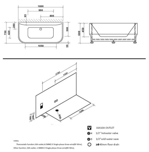 1202020146 tech ΜΠΑΝΙΟ ΥΔΡΟΜΑΣΑΖ FC-276 160x75x65 ΛΕΥΚΟ PICCADILLY