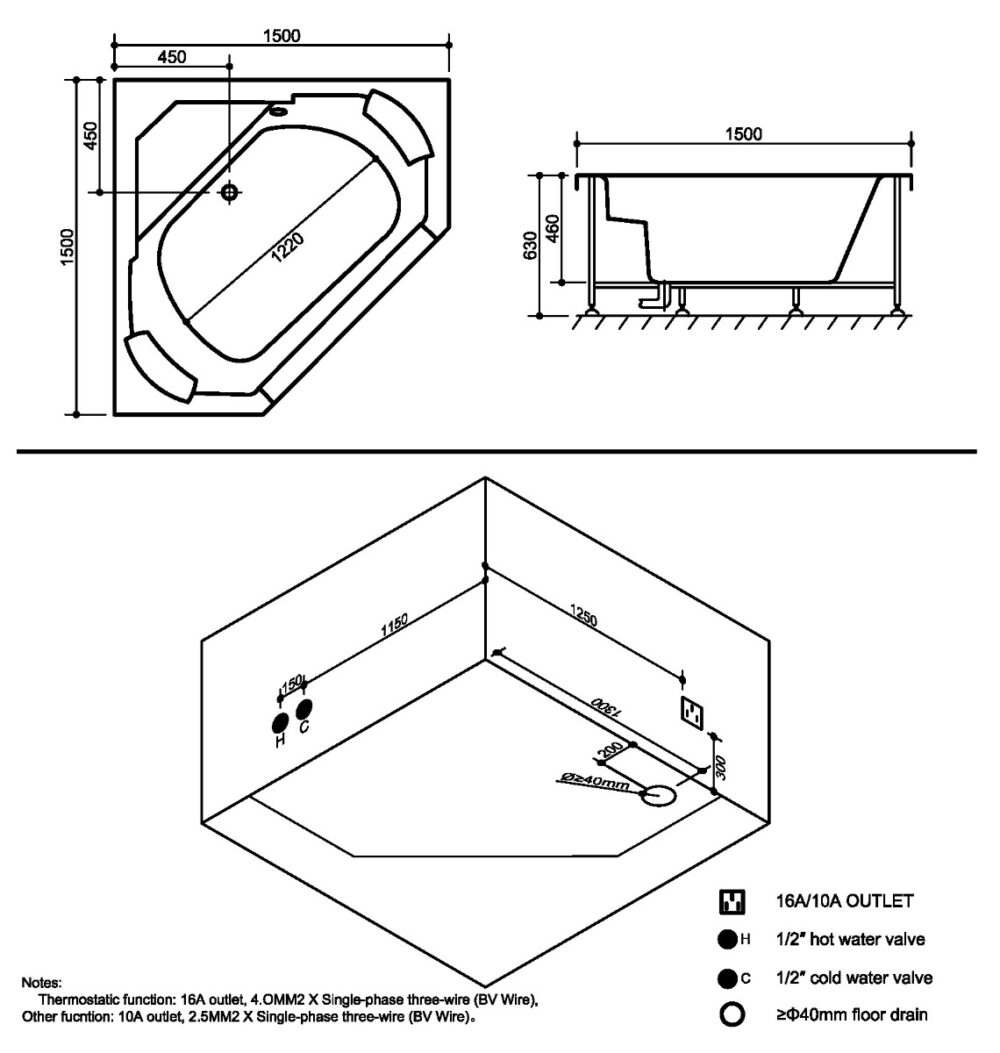 1202020148 tech ΜΠΑΝΙΟ ΥΔΡΟΜΑΣΑΖ FC-225B 150x150x63 ΜΑΥΡΟ PICCADILLY