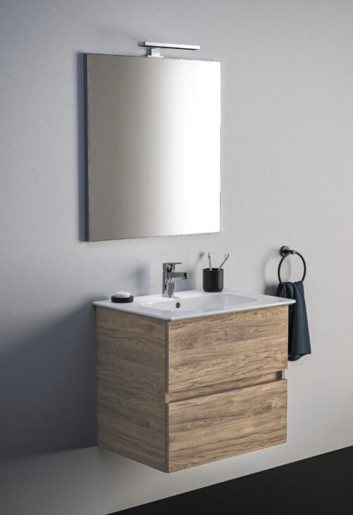 ΒΑΣΗ ΕΠΙΠΛΟΥ ΜΠΑΝΙΟΥ EUROVIT 60cm ΚΡΕΜΑΣΤΗ ΚΑΦΕ FLINT HICKORY IDEAL
