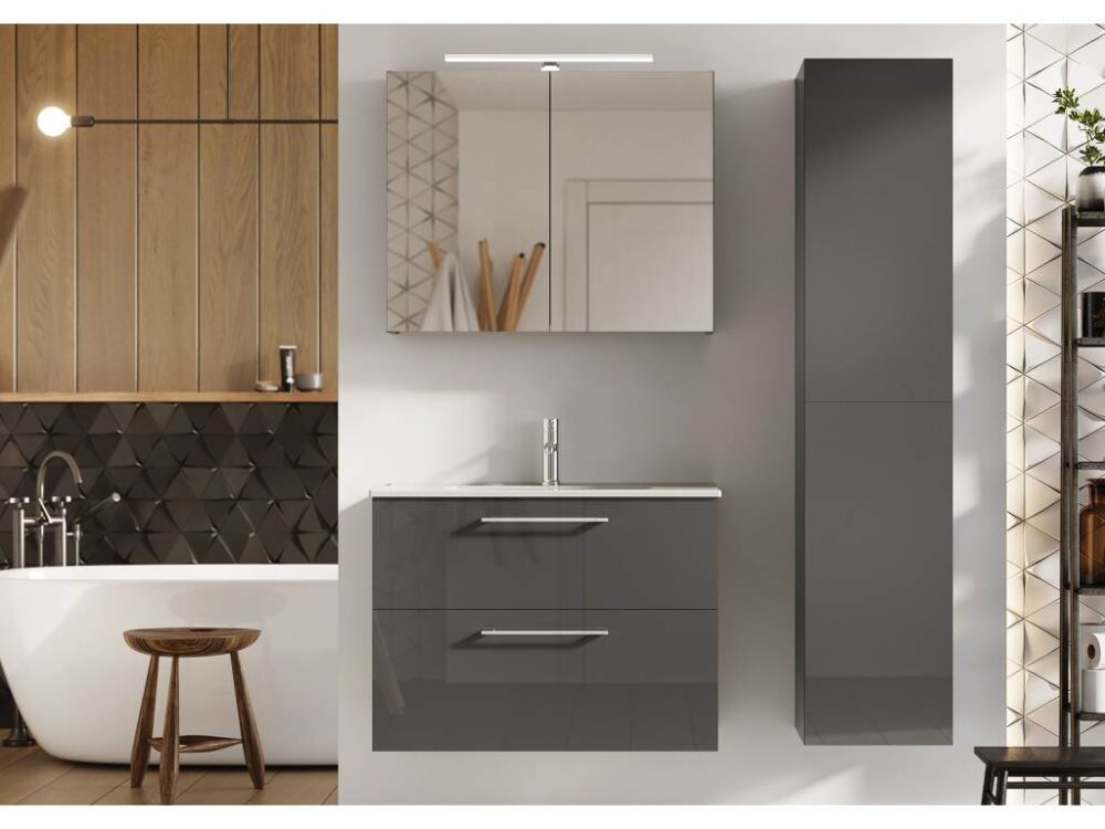 ΚΡΕΜΑΣΤΗ ΒΑΣΗ ΕΠΙΠΛΟΥ ROMA PLUS 80 ΜΕ ΝΙΠΤΗΡΑ GLOSSY ANTHRACITE GREY ROCA