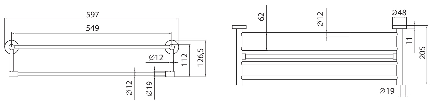 A015 03 16 2 drawing edit 603 Ραφιέρα πετσετών ARTEMIS A01503 45 Gun Metal KARAG 5206836666730 A0150345