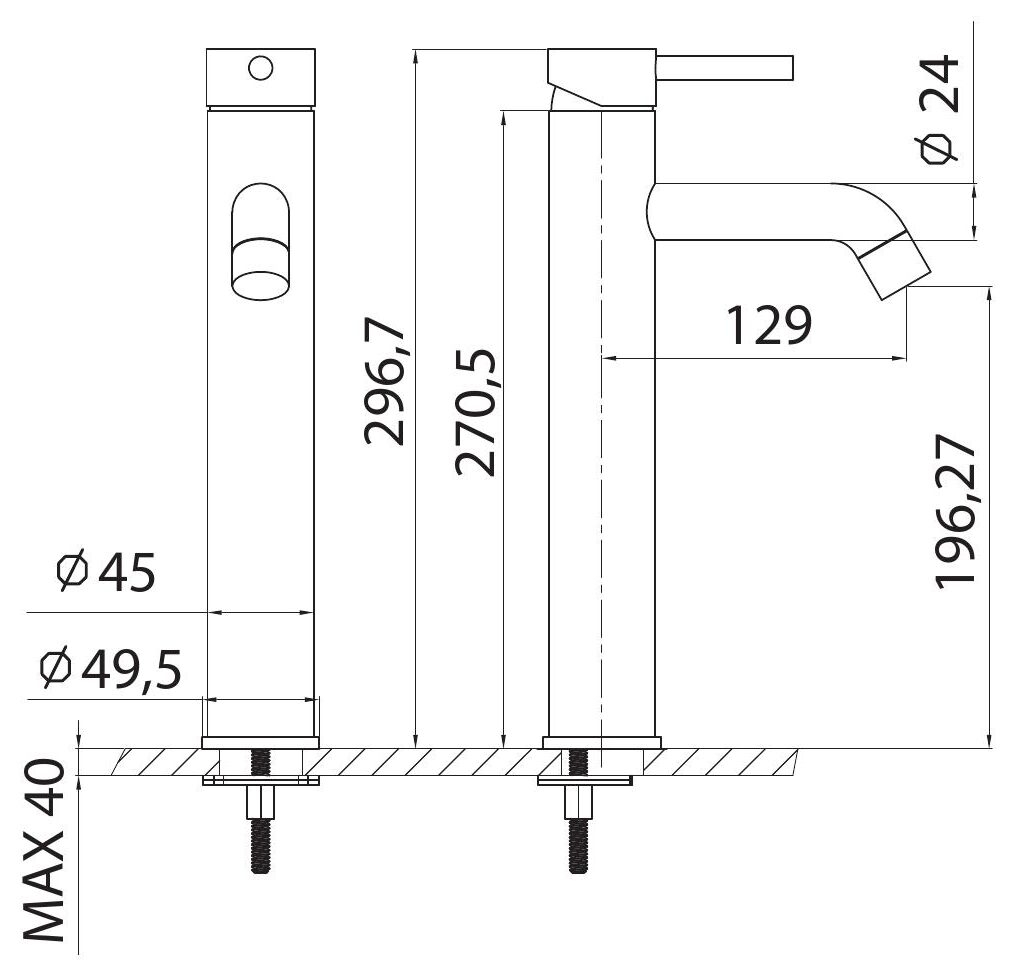 B205A02 Μπαταρία νιπτήρος υψηλή ARTEMIS Nero B205A02 KARAG 5206836065090 B205A02-N