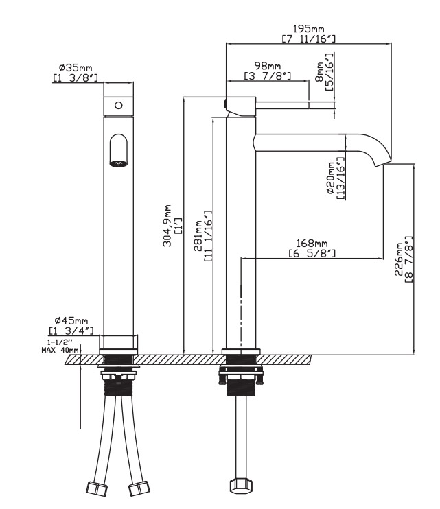 B990 02 16 2 spec sheet 713 Μπαταρία νιπτήρος υψηλή ARTEMIS Oro B99002-O KARAG 5206836664552 B99002-O