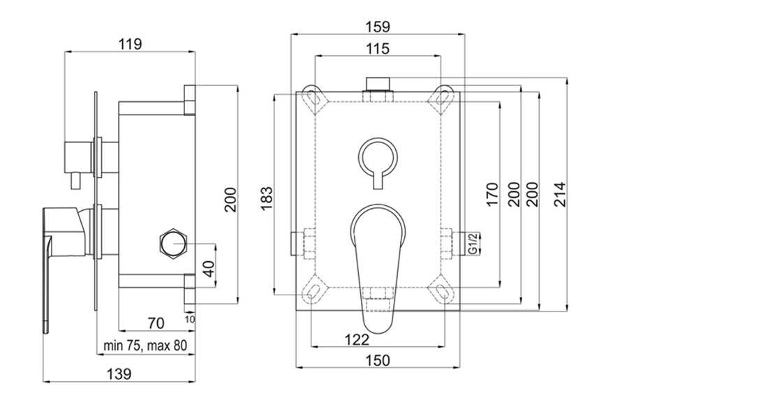 BAG7P2BOX Μίκτης ντους 2 εξόδων ALGEO BAG7P2BOX FERRO 8590309084372 BAG7P2BOX