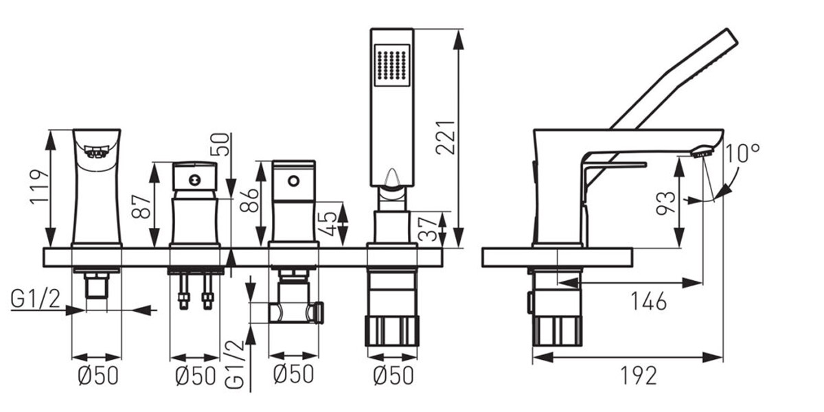 BAQ11A Μπαταρία λουτρού επικαθήμενη ALGEO SQUARE BAQ11A FERRO 5902194971140 BAQ11A