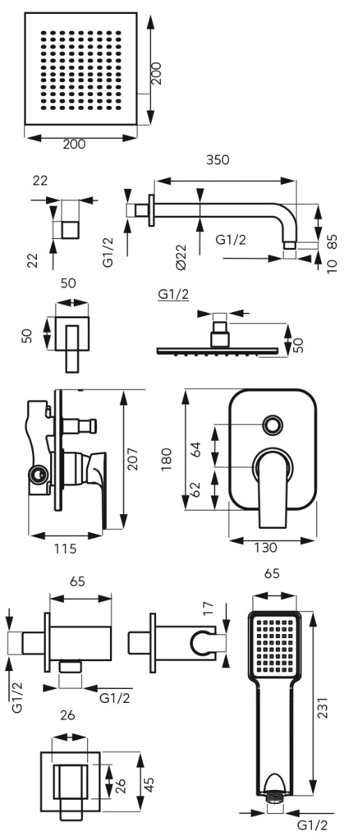 Σετ μπαταρίας εντοιχισμού ντους ALGEO SQUARE BAQ7P-SET1-S FERRO 4 BAQ7P SET1 S Σετ μπαταρίας εντοιχισμού ντους ALGEO SQUARE BAQ7P-SET1-S FERRO 5902194951739 BAQ7P-SET1-S