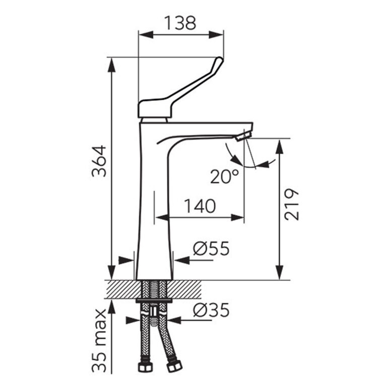 BAQM2L Μπαταρία νιπτήρος υψηλή ALGEO SQUARE Medico BAQM2L FERRO 5903738208920 BAQM2L