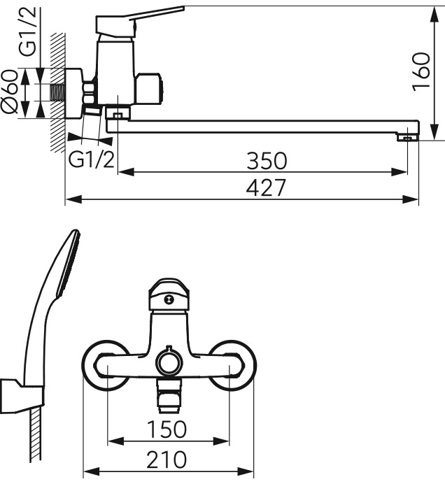 BIS55A Μπαταρία νιπτήρος με ντους ISSO BIS55A FERRO 5903738210794 BIS55A
