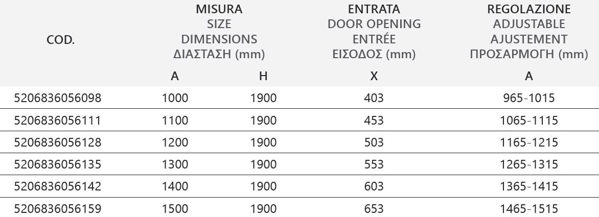 FLORA 500 CROMO ICY Καμπίνα από τοίχο σε τοίχο με icy κρύσταλλο FLORA 500 Cromo KARAG 5206836090832 FLOS500
