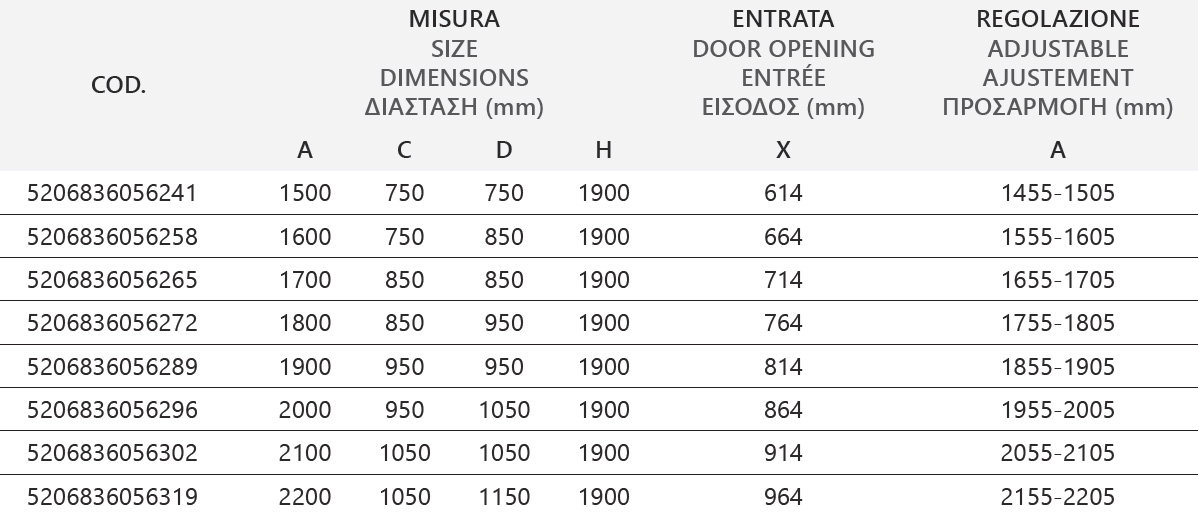 FLORA 600 CROMO ICY Καμπίνα από τοίχο σε τοίχο με icy κρύσταλλο FLORA 600 Cromo KARAG 5206836090863 FLOS600