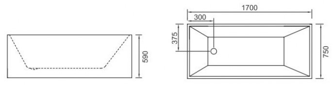K 1590 Μπανιέρα ευθύγραμμη KYVELI K-1590 KARAG 170x75x59cm 5206836016177 K-1590