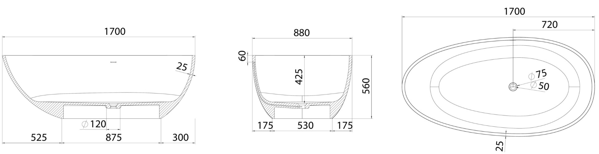 Μπανιέρα ελεύθερης τοποθέτησης CHIARA K-1813 KARAG 170x88x56cm 4 K 1813 1700 Μπανιέρα ελεύθερης τοποθέτησης CHIARA K-1813 KARAG 170x88x56cm 5206836064055 K-1813