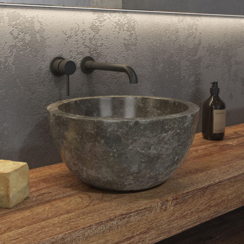 Νιπτήρας επικαθήμενος πέτρινος LEYLA Grey KARAG Ø40x20cm 5206836064895 LEYLA-GR