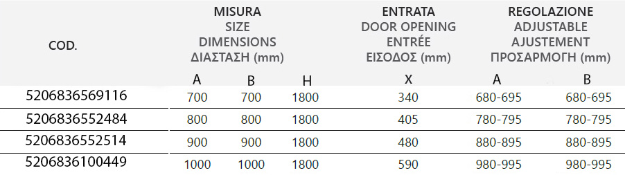 NEW FLORA 100 SQUARE CROMO CLEAR Καμπίνα τετράγωνη με διάφανο κρύσταλλο NEW FLORA 100 Cromo KARAG 180cm 5206836626819 NFL100SQ