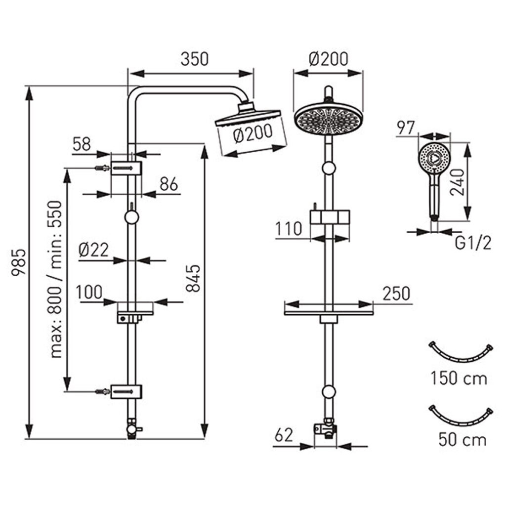 NP23 BL Κολόνα σταθερού ντους RONDO LUX NP23 FERRO 5902194949385 NP23