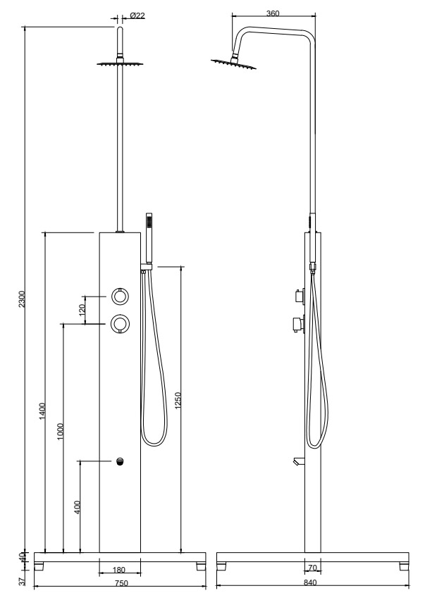 Κολόνα ντους εξωτερικού χώρου LIBERO OT-04 KARAG 3 OT 04 size drawing 1419 Κολόνα ντους εξωτερικού χώρου LIBERO OT-04 KARAG 5206836656250 OT-04
