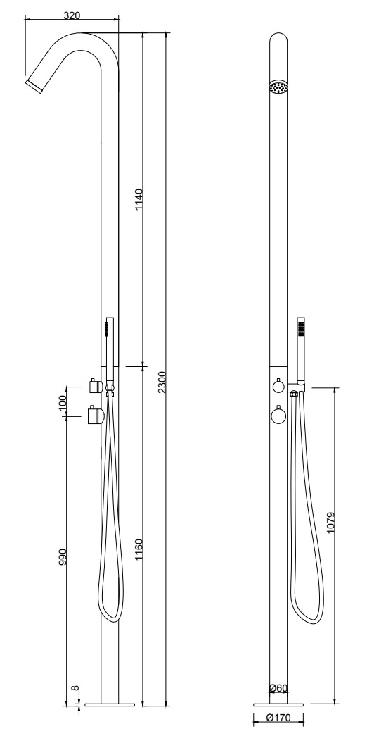 Κολόνα ντους εξωτερικού χώρου ARIS OT-17 KARAG 4 OT 17 size drawing 1421 Κολόνα ντους εξωτερικού χώρου ARIS OT-17 KARAG 5206836656267 OT-17