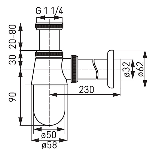 S30 Σιφόνι νιπτήρος μαύρο S30-BL FERRO 5903738204991 S30-BL