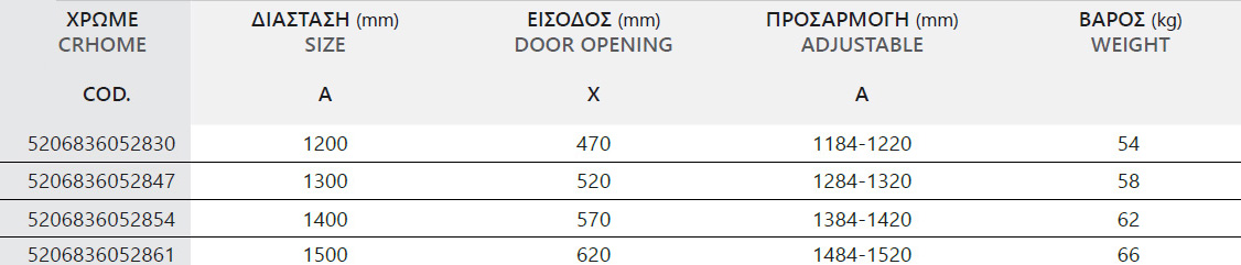 SANTORINI 400 CROMO CLEAR DIORTH 1 Καμπίνα από τοίχο σε τοίχο με διάφανο κρύσταλλο SANTORINI 400 Cromo KARAG 5206836090146 SANC400