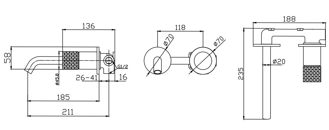 SXEDIO 24686 530A edit 289 Μπαταρία νιπτήρος εντοιχισμού JOAN Brass Pattern 24686-425A-BP KARAG 5206836669977 24686-425A-BP