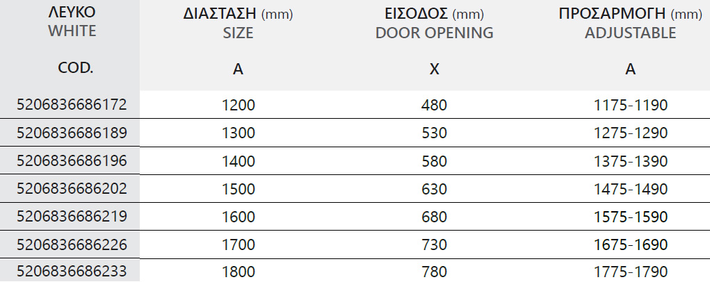 SXEDIO ANIMUS 400 BIANCO Καμπίνα από τοίχο σε τοίχο με διάφανο κρύσταλλο ANIMUS 400 White KARAG 5206836707105 ANI400-B