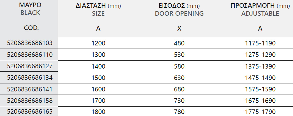 SXEDIO ANIMUS 400 NERO Καμπίνα από τοίχο σε τοίχο με διάφανο κρύσταλλο ANIMUS 400 Black KARAG 5206836707082 ANI400-N
