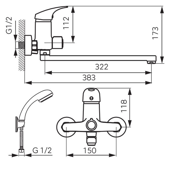 SXEDIO BFO55A Μπαταρία εντοιχισμού με ντους BFO55A FERRO ONE 5902194971713 BFO55A