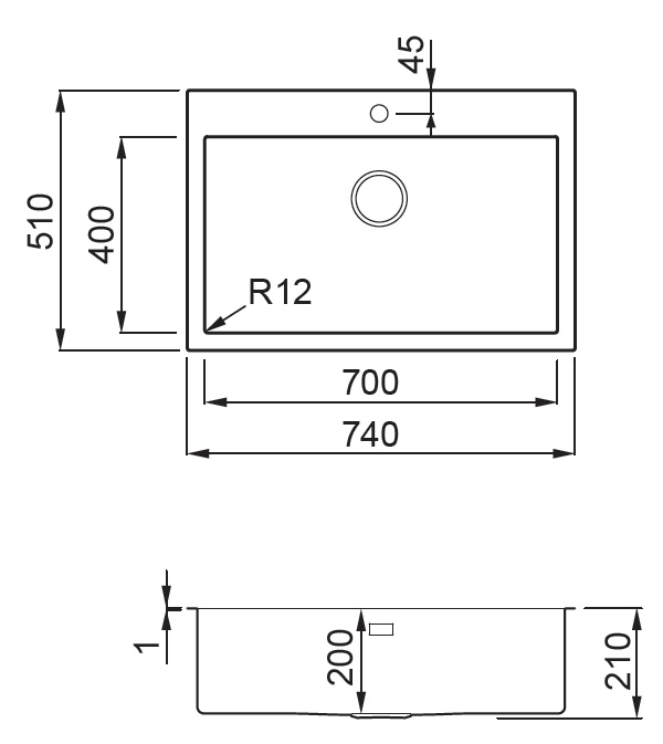 SXEDIO COMPASS 700 Νεροχύτης κουζίνας ανοξείδωτος COMPASS 700 Satinato ELLECI 74x51cm 8031873604837 LIM700SAC
