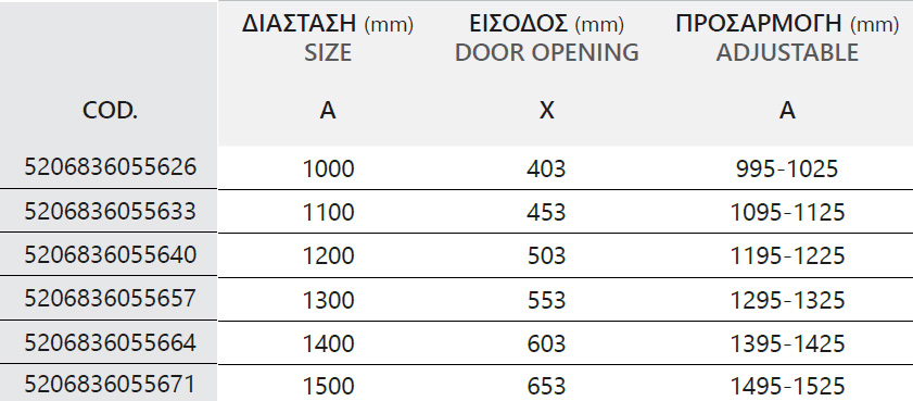 SXEDIO EFE 400 BIANCO Καμπίνα από τοίχο σε τοίχο με διάφανο κρύσταλλο EFE 400 White KARAG 5206836090603 EFEB400