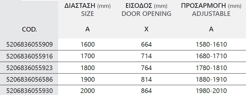 SXEDIO EFE 600 BIANCO Καμπίνα από τοίχο σε τοίχο με διάφανο κρύσταλλο EFE 600 White KARAG 5206836090764 EFEB600