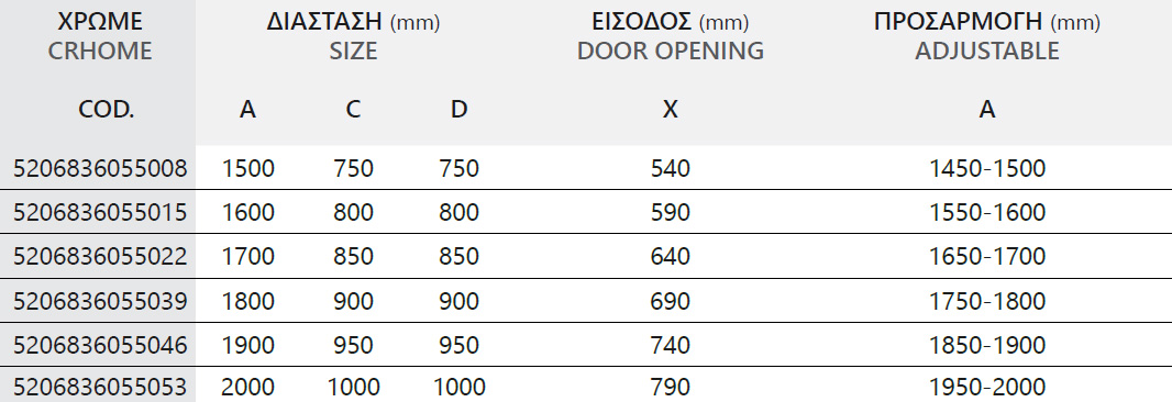 SXEDIO ELYSIUM 600 CROMO NEW Καμπίνα από τοίχο σε τοίχο με διάφανο κρύσταλλο ELYSIUM 600 KARAG 5206836090290 ELY600